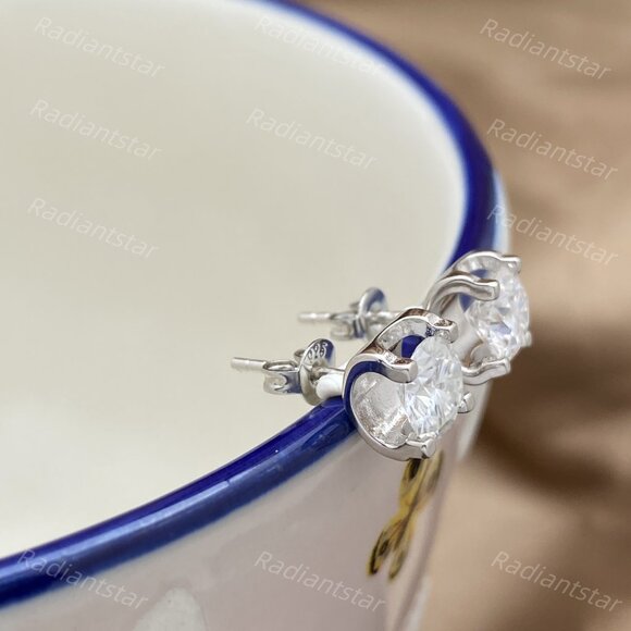 NEW Certified 2ct. t.w. Moissanite 4 Prone Stud Earrings - Picture 5 of 7